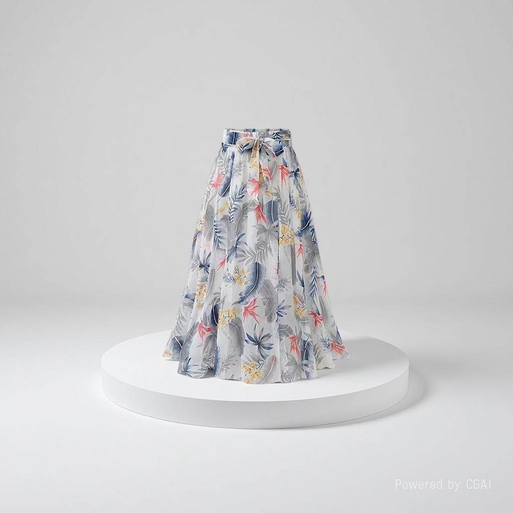 Summer thin mid-length dress for children, high-waisted chiffon skirt, 200 pounds, floral A-line large swing skirt, elastic waist Specification image