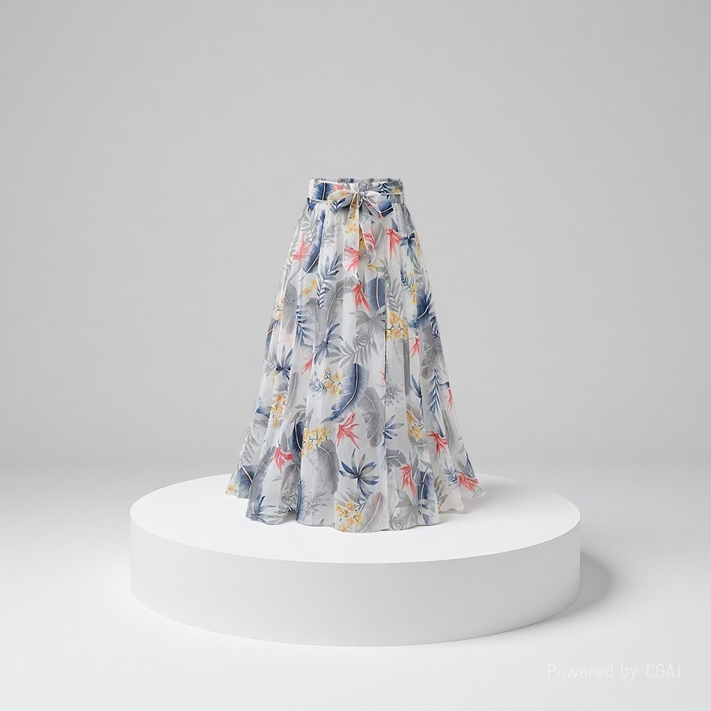 Summer thin mid-length dress for children, high-waisted chiffon skirt, 200 pounds, floral A-line large swing skirt, elastic waist