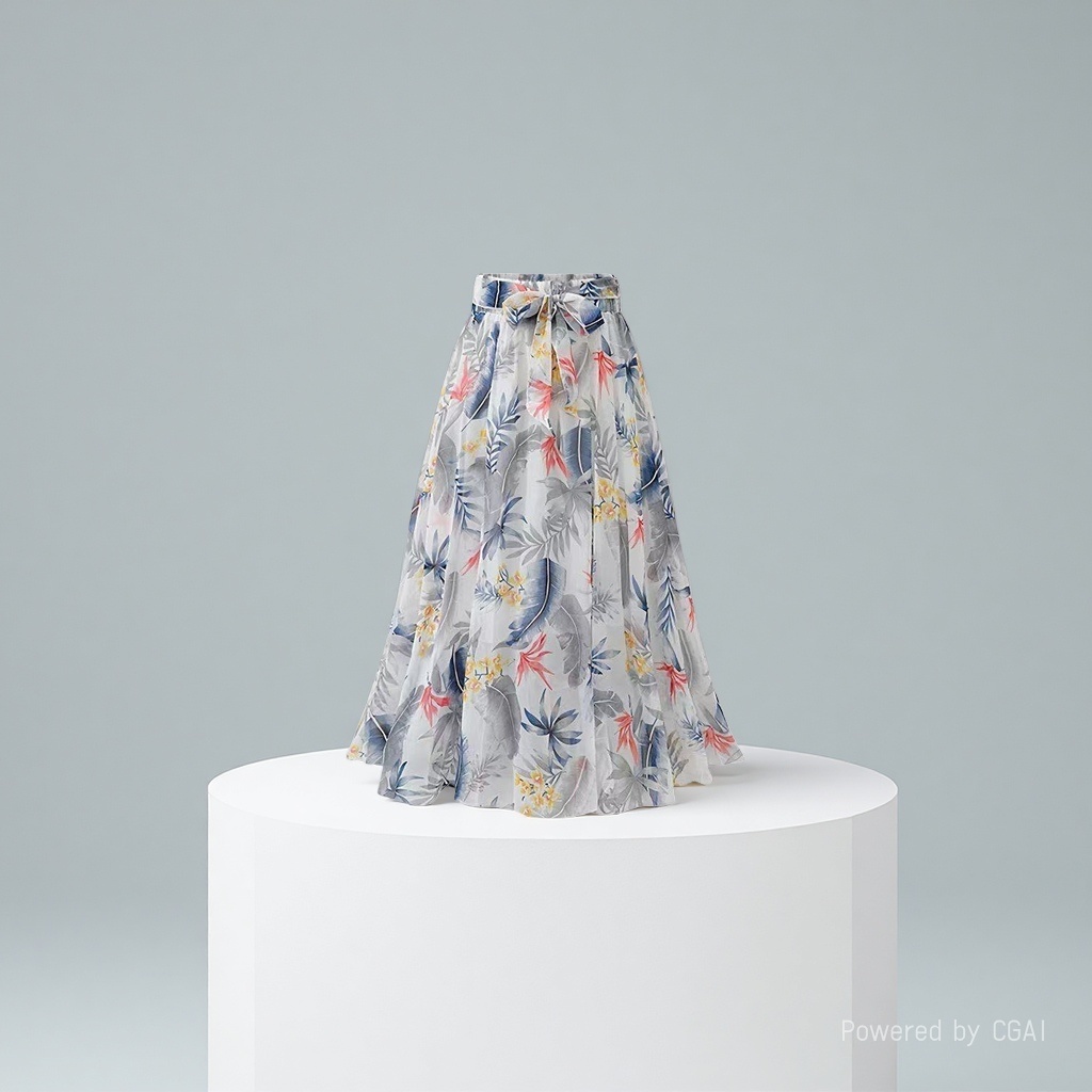 Summer thin mid-length dress for children, high-waisted chiffon skirt, 200 pounds, floral A-line large swing skirt, elastic waist details Picture