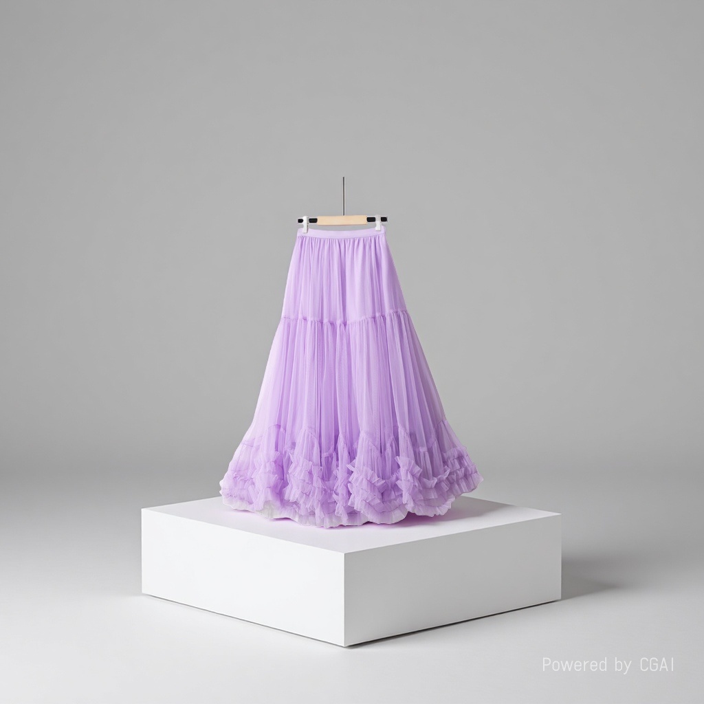 a stylish mesh skirt with a super large hem design, sweet black fungus lace A-line large hem, puffy skirt in purple Application Scenario