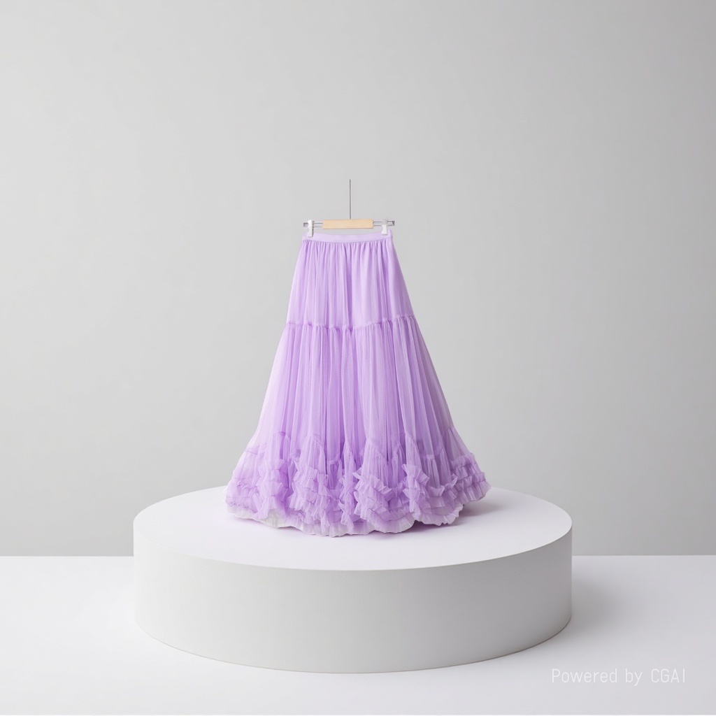 a stylish mesh skirt with a super large hem design, sweet black fungus lace A-line large hem, puffy skirt in purple Specification image