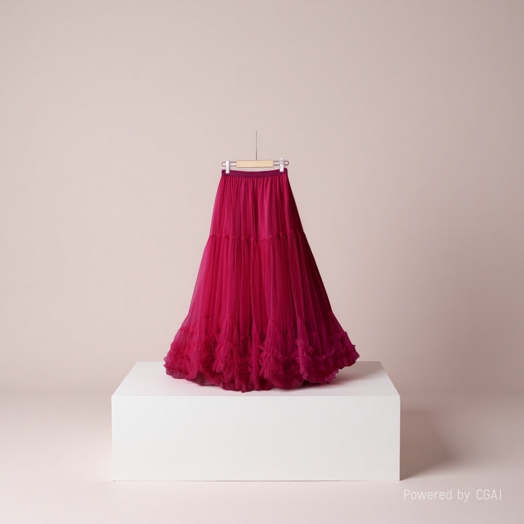 a bright red oversized hem design, fashionable mesh skirt, sweet black fungus lace A-line big hem puffy skirt Application Scenario