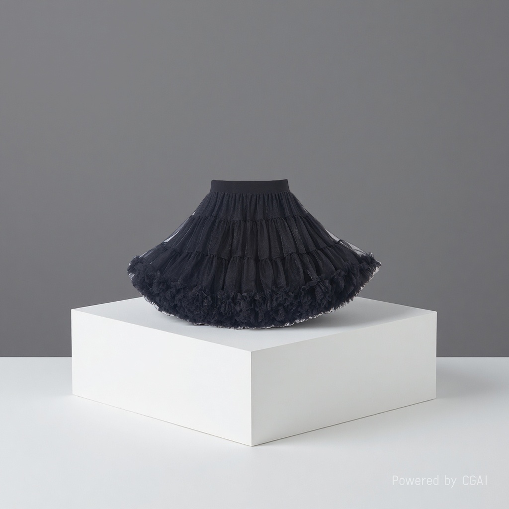 Black multi-layered puffy skirt, women's short skirt, denim satin curtain, women's spring and summer