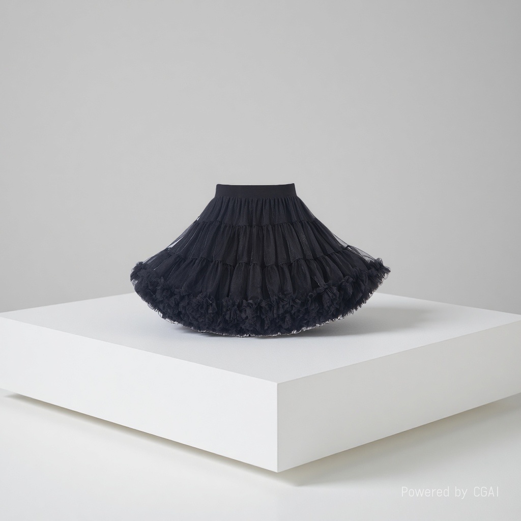 Black multi-layered puffy skirt, women's short skirt, denim satin curtain, women's spring and summer Specification image