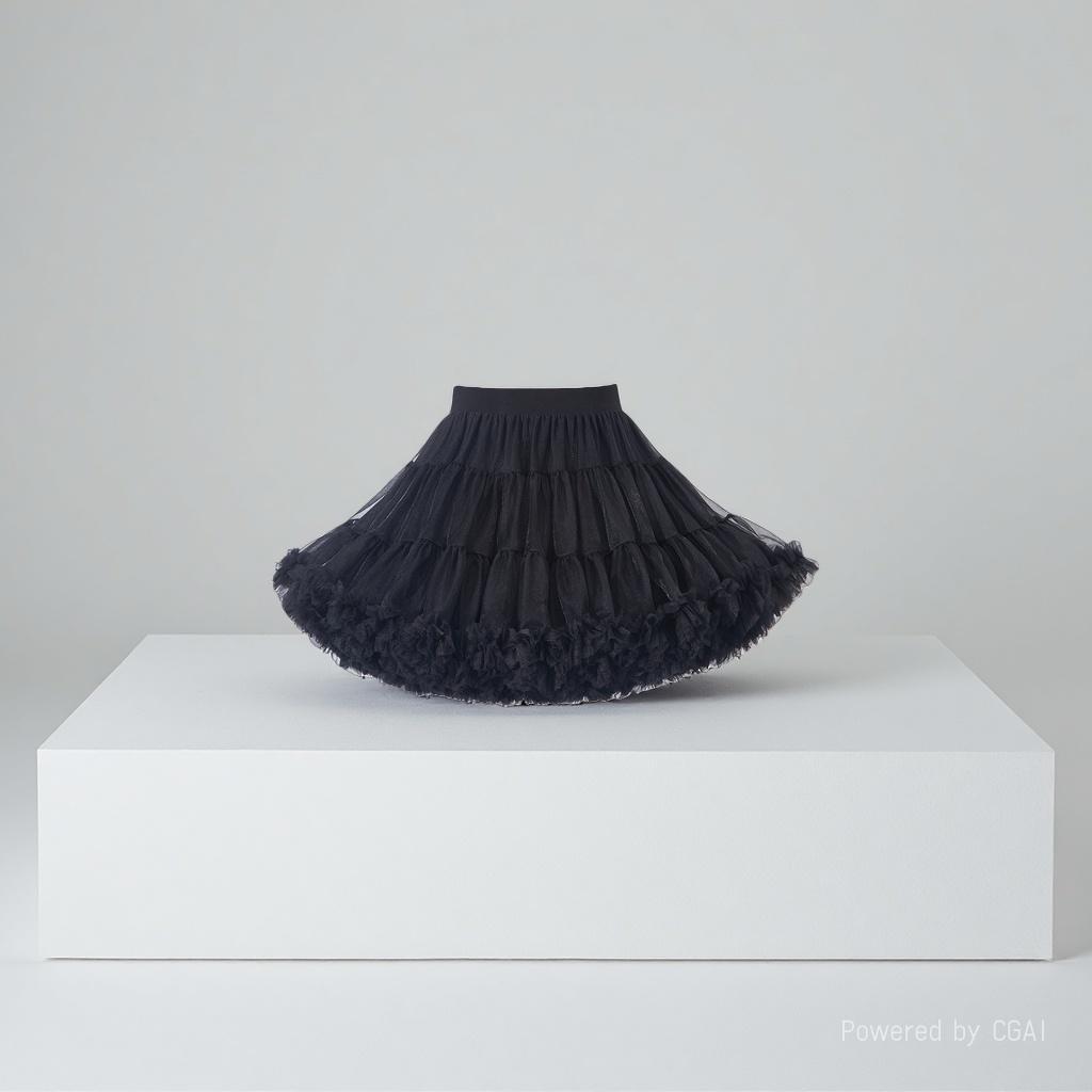 Black multi-layered puffy skirt, women's short skirt, denim satin curtain, women's spring and summer details Picture