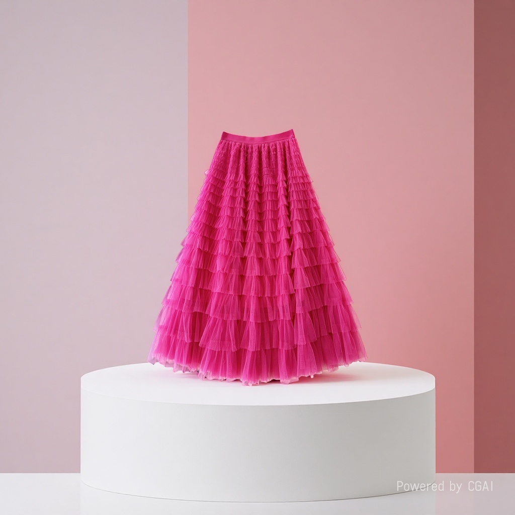 Mesh patchwork cake dress 2025 Spring/Summer Autumn/Winter new mid-length skirt, A-line long skirt, puffy gauze skirt, rose red Application Scenario