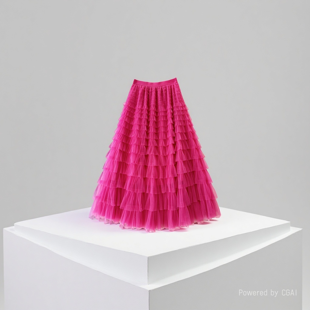 Mesh patchwork cake dress 2025 Spring/Summer Autumn/Winter new mid-length skirt, A-line long skirt, puffy gauze skirt, rose red Specification image