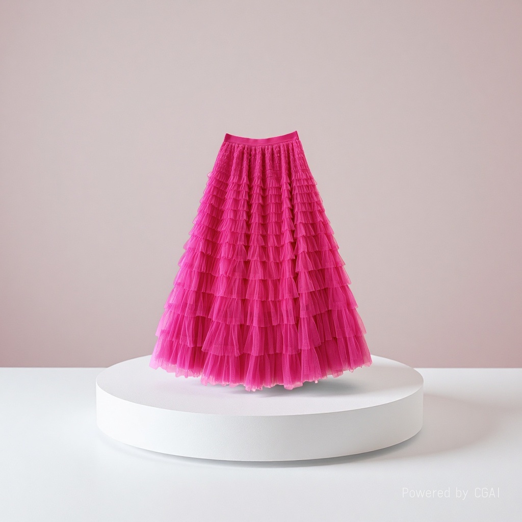 Mesh patchwork cake dress 2025 Spring/Summer Autumn/Winter new mid-length skirt, A-line long skirt, puffy gauze skirt, rose red