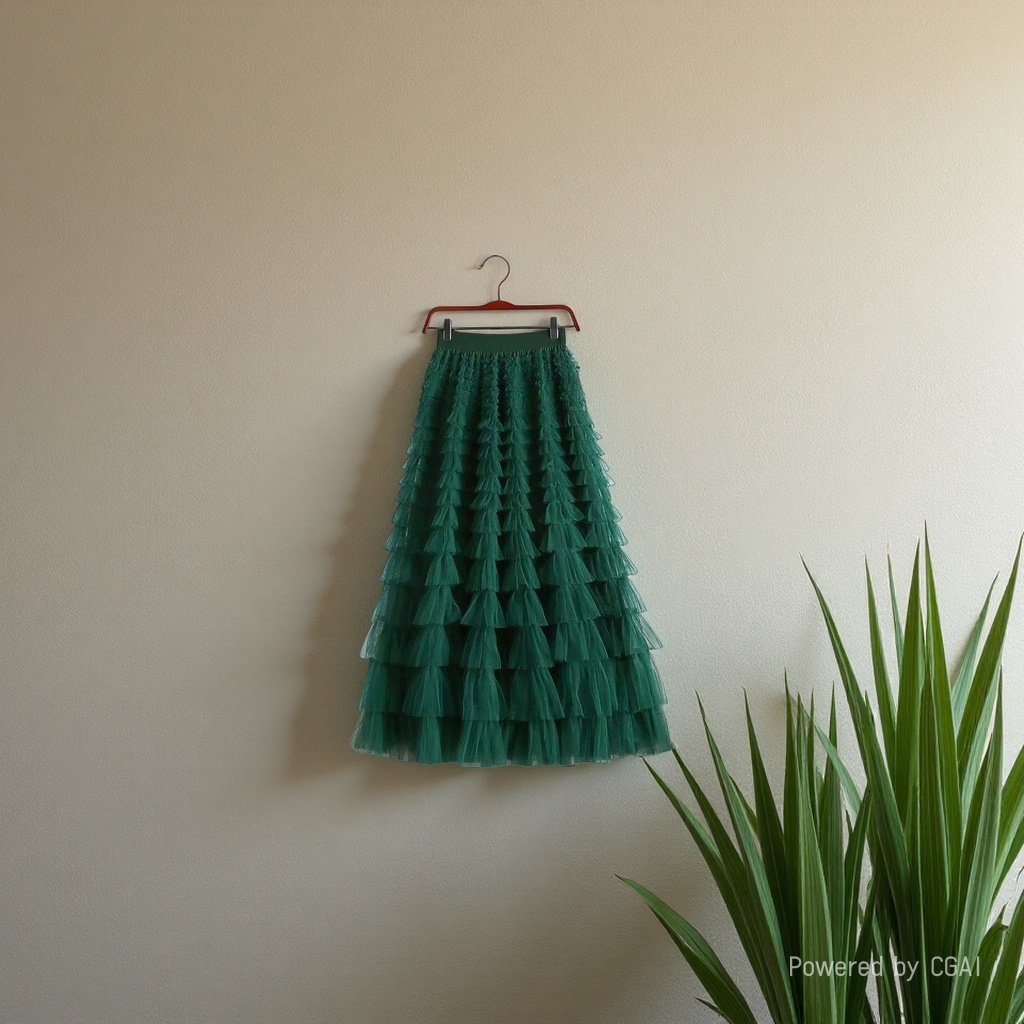 Mesh patchwork cake dress 2025 Spring/Summer Autumn/Winter new mid-length skirt, A-line long skirt, puffy gauze skirt, green Application Scenario