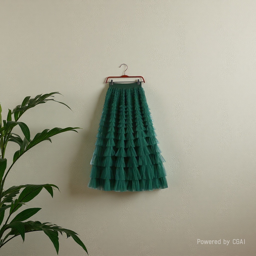 Mesh patchwork cake dress 2025 Spring/Summer Autumn/Winter new mid-length skirt, A-line long skirt, puffy gauze skirt, green details Picture