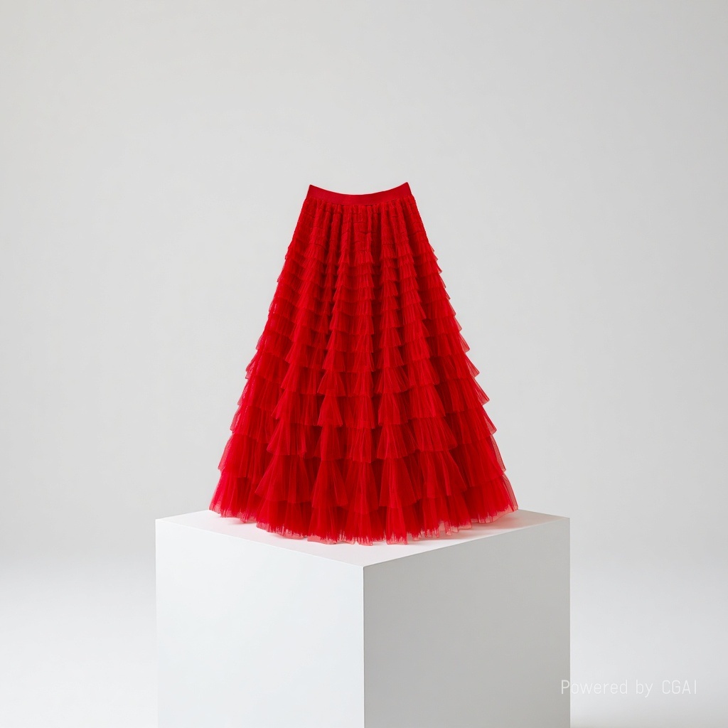 Mesh patchwork cake dress 2025 Spring/Summer Autumn/Winter new mid-length skirt, A-line long skirt, puffy gauze skirt, red Application Scenario
