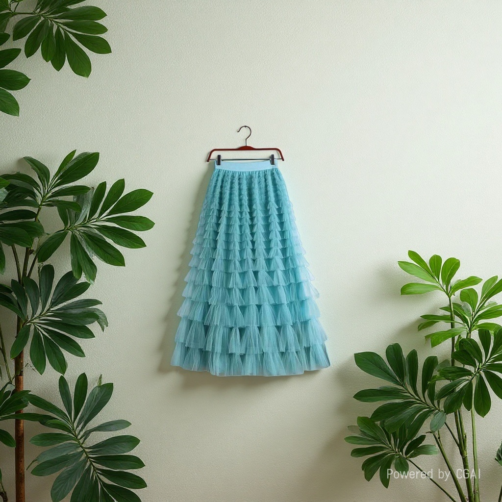 Mesh patchwork cake dress 2025 Spring/Summer Autumn/Winter new mid-length skirt, A-line long skirt, puffy gauze skirt, blue details Picture
