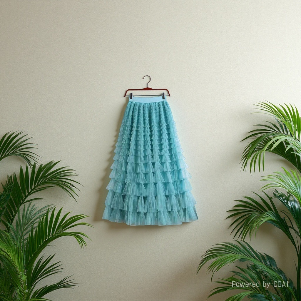 Mesh patchwork cake dress 2025 Spring/Summer Autumn/Winter new mid-length skirt, A-line long skirt, puffy gauze skirt, blue Application Scenario