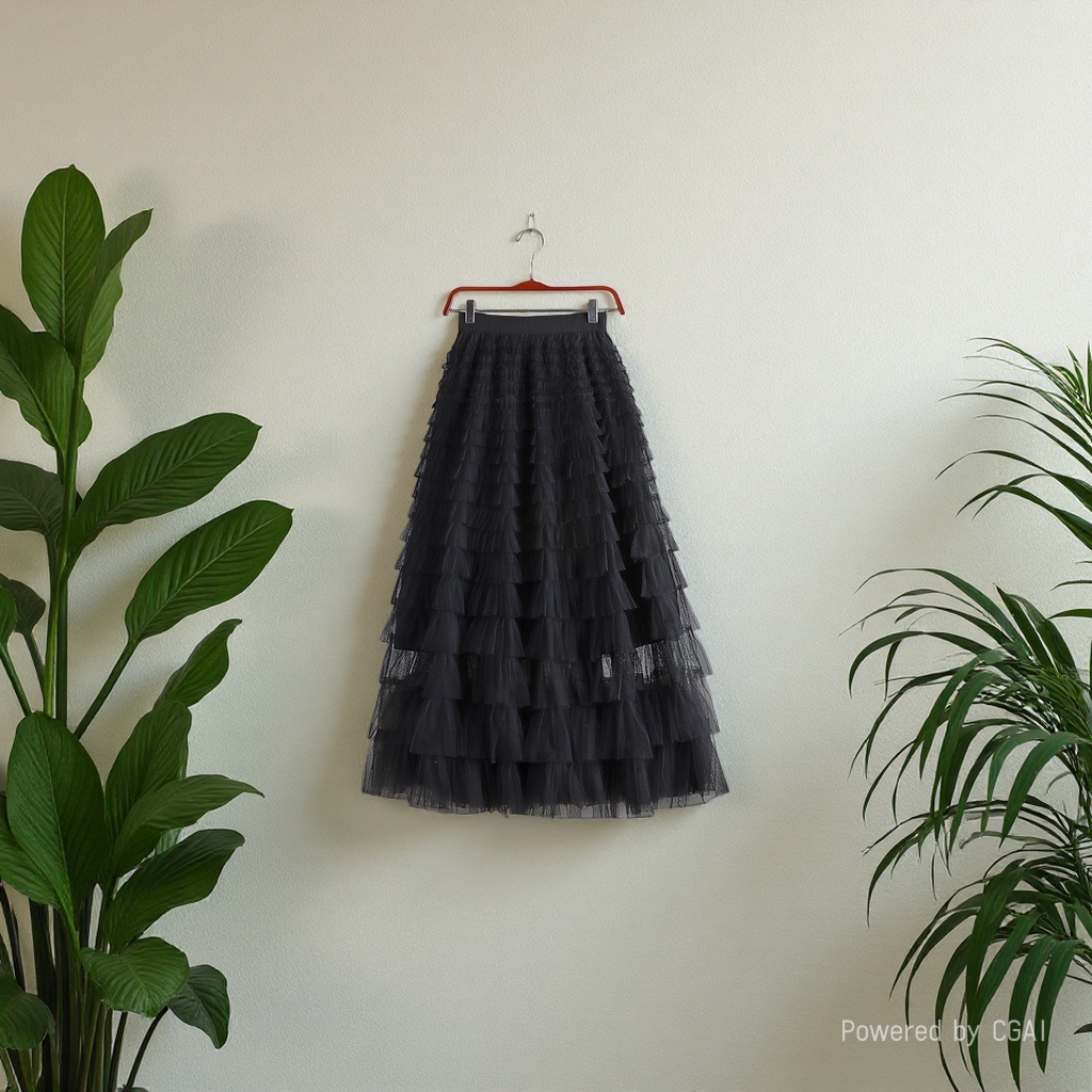 Mesh patchwork cake dress 2025 Spring/Summer Autumn/Winter new mid-length skirt, A-line long skirt, puffy gauze skirt, black Application Scenario