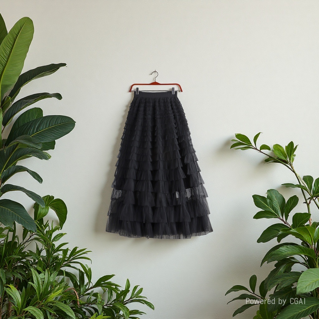 Mesh patchwork cake dress 2025 Spring/Summer Autumn/Winter new mid-length skirt, A-line long skirt, puffy gauze skirt, black details Picture