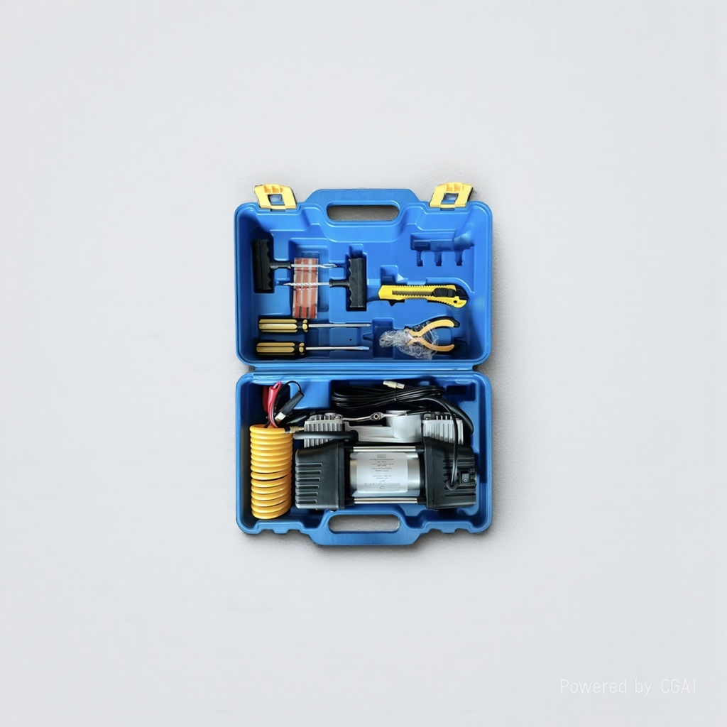 12V high-power portable car dual-cylinder air pump, tire repair tool set Application Scenario