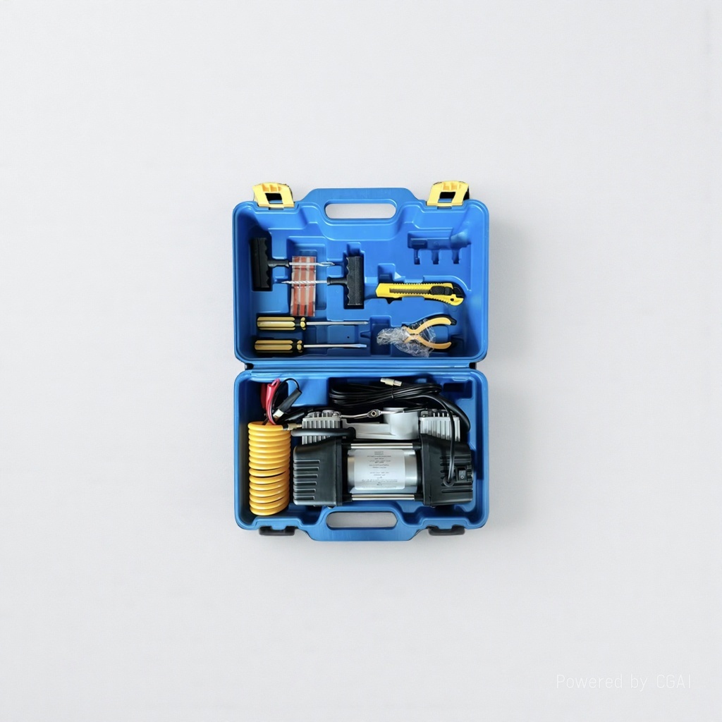 12V high-power portable car dual-cylinder air pump, tire repair tool set