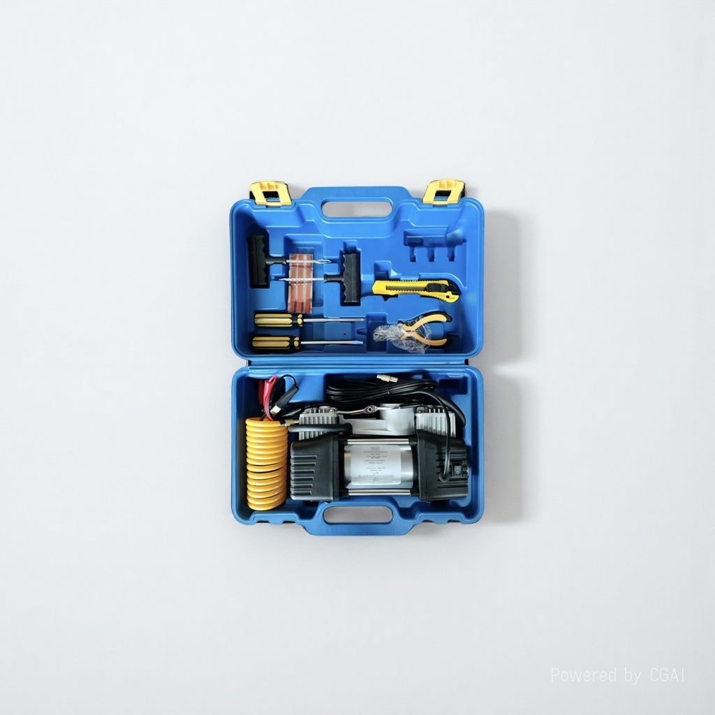 12V high-power portable car dual-cylinder air pump, tire repair tool set details Picture