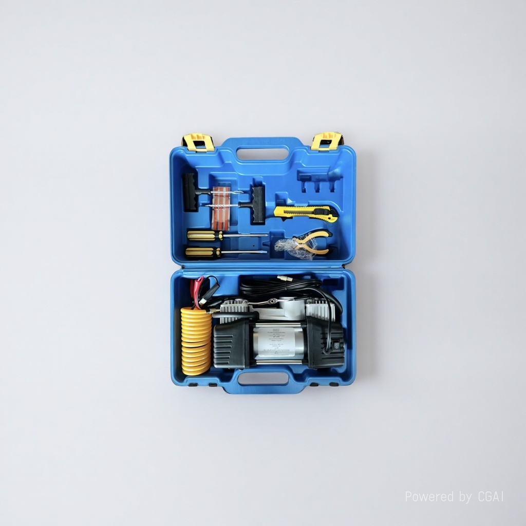 12V high-power portable car dual-cylinder air pump, tire repair tool set Specification image