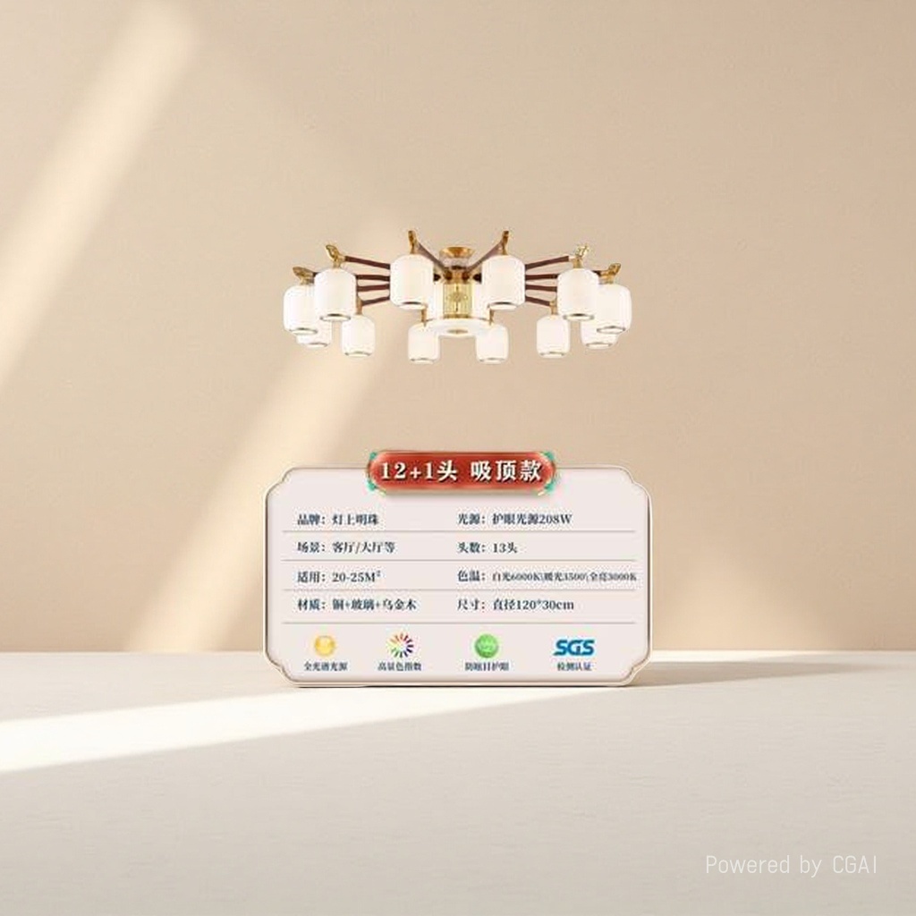 Cool lamp, OPple white lampshade, golden lamp stand, 12 plus 1 ceiling lamp Specification image