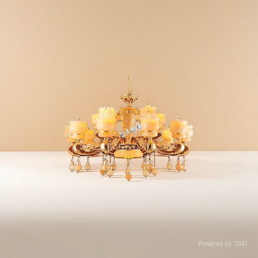 Golden carved multi-layer crystal bead decorated household chandelier, small chandelier, Nordic art lamp, Lantern Festival lamp Application Scenario