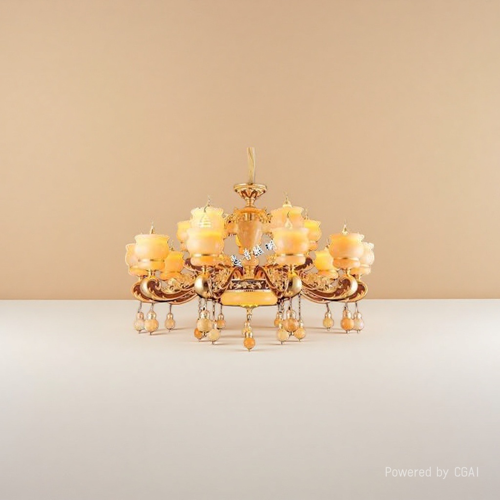 Golden carved multi-layer crystal bead decorated household chandelier, small chandelier, Nordic art lamp, Lantern Festival lamp details Picture
