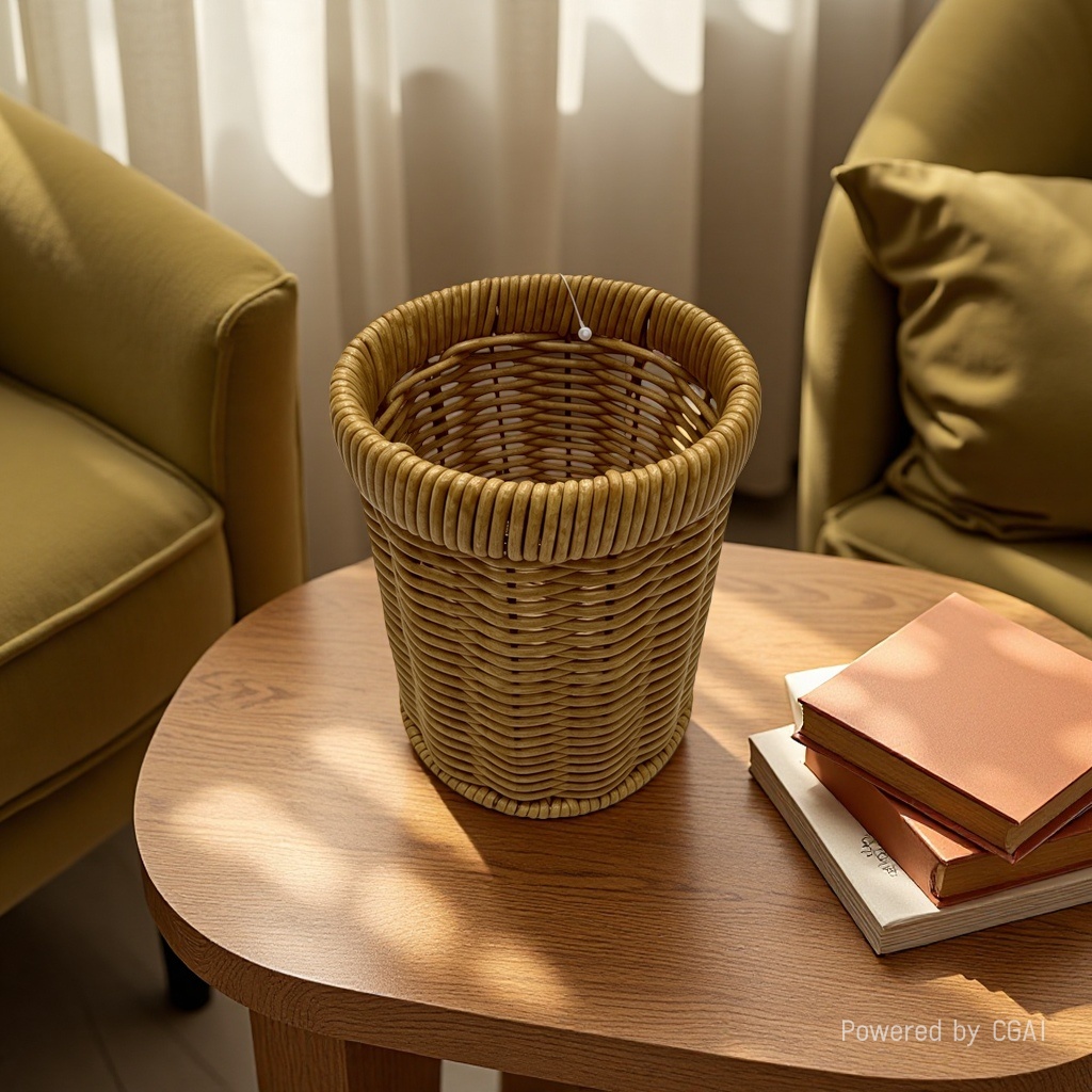 Brown gum rattan trenzado portapapeles redondos portapapeles cuchillos tijeras papelería portapapeles Specification image