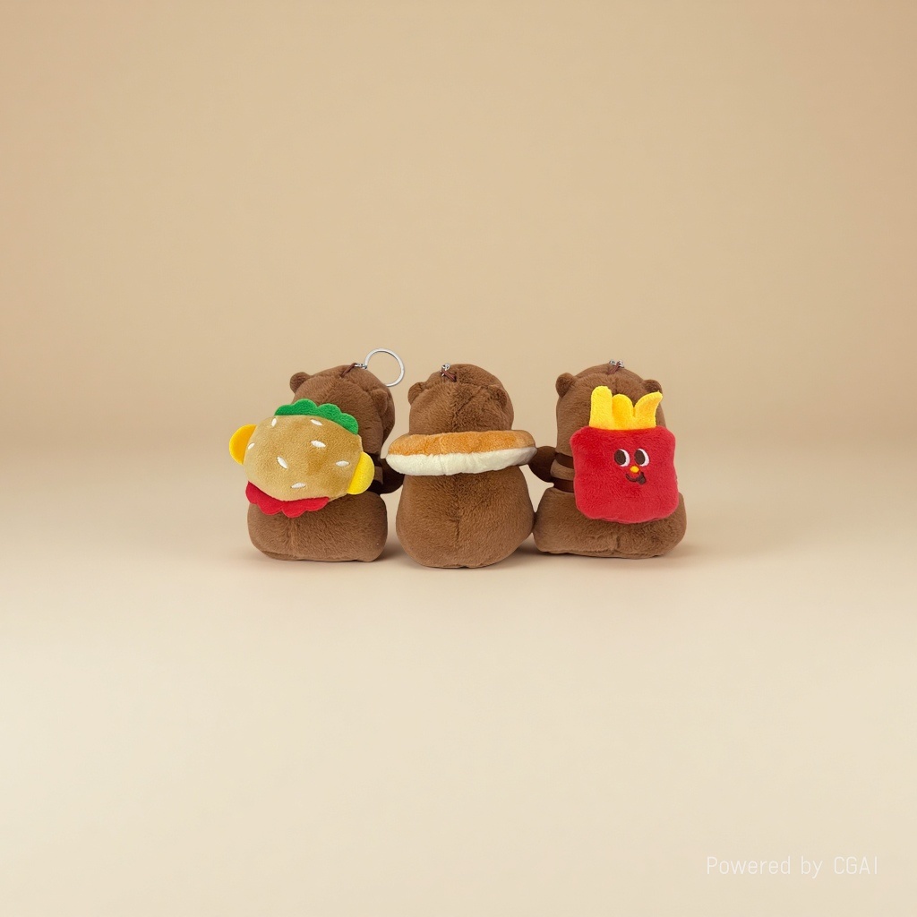 Cute and adorable hamburger foodie Capibara pendant, French fries capybara plush toy figurine pendant