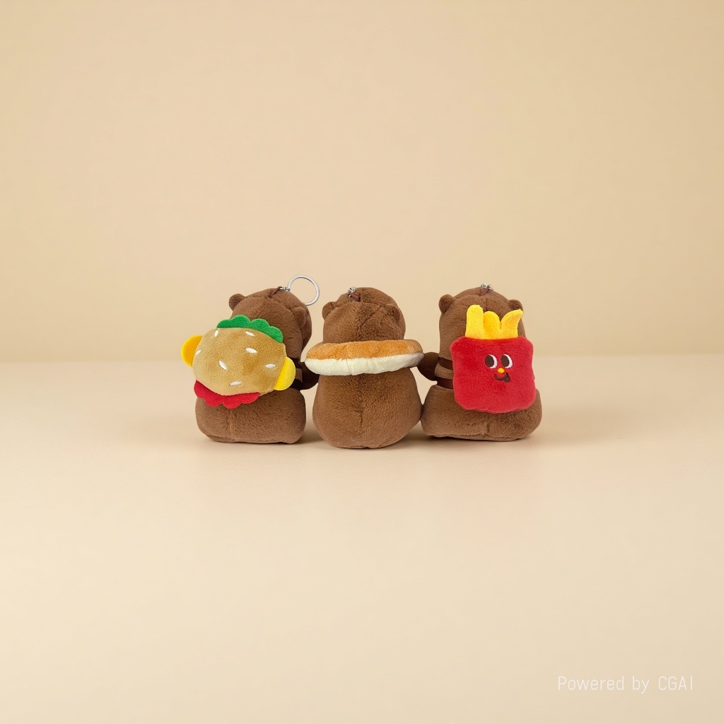 Cute and adorable hamburger foodie Capibara pendant, French fries capybara plush toy figurine pendant details Picture