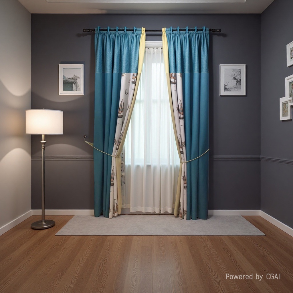 Blue and white navigation-themed semi-transparent linen finished curtains, bath curtain sets, and automatic curtains Application Scenario