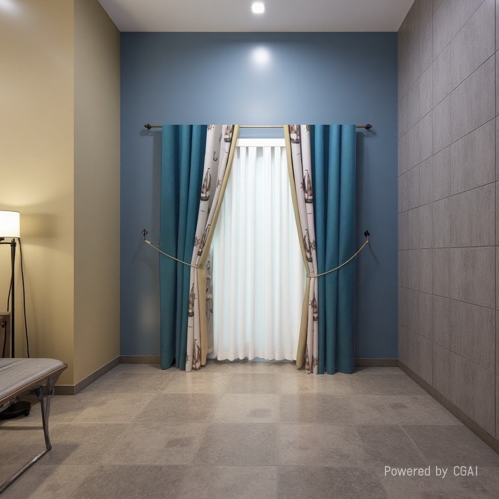 Blue and white navigation-themed semi-transparent linen finished curtains, bath curtain sets, and automatic curtains Specification image