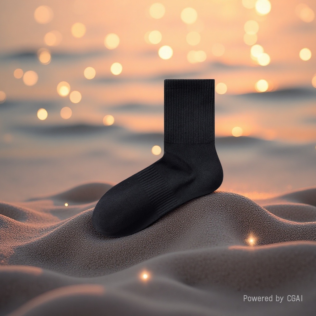 Black mid-calf sporty casual cotton socks for men and women, trendy yoga socks available in both long and short styles details Picture
