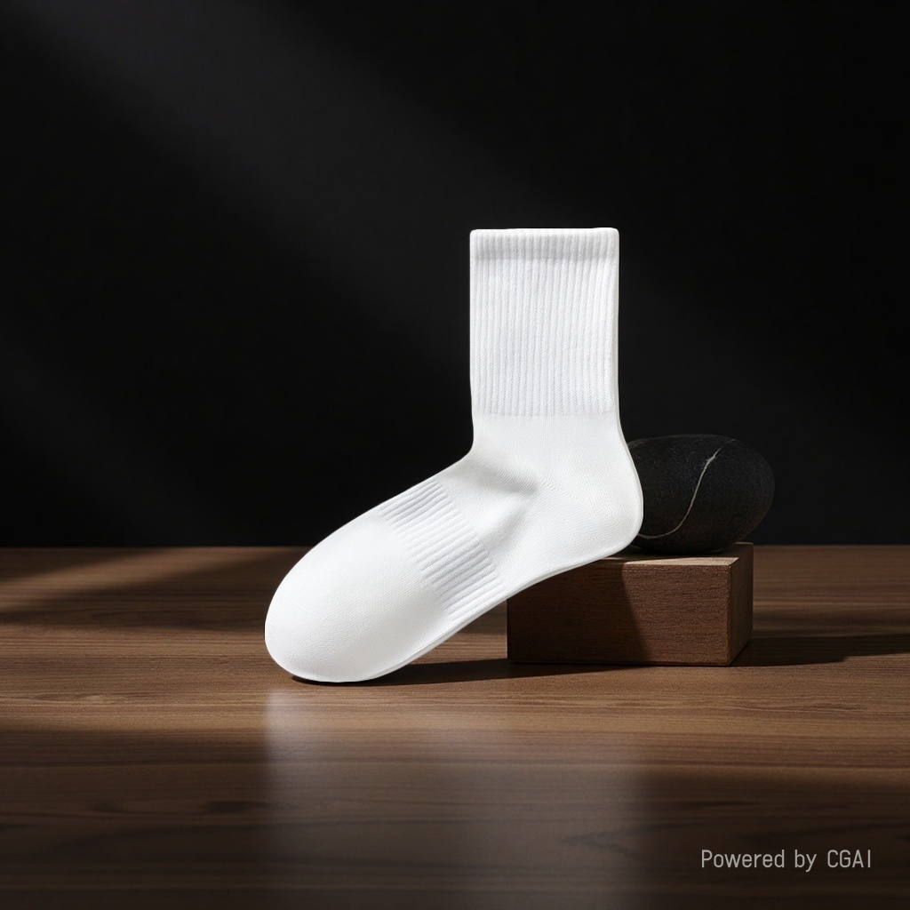 White mid-calf sports and casual cotton socks, trendy yoga socks for men and women details Picture