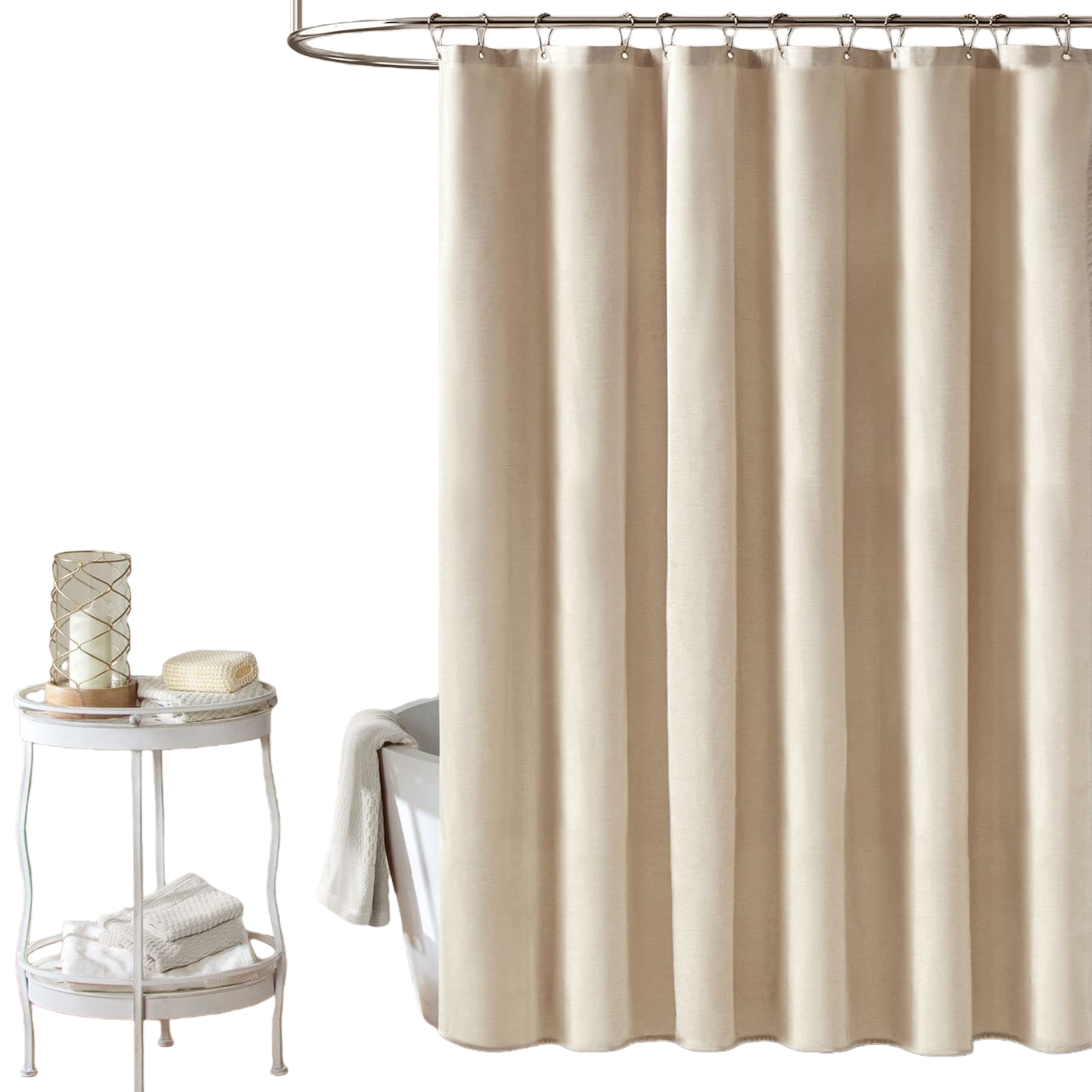 Beige striped digital printed shower curtain set with shower curtain buckle and shower tent 083939588 Item Picture