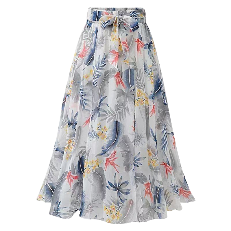 Summer thin mid-length dress for children, high-waisted chiffon skirt, 200 pounds, floral A-line large swing skirt, elastic waist Item Picture