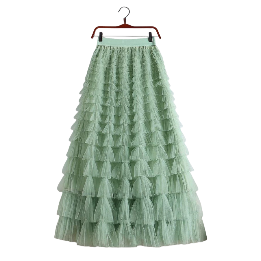 Mesh patchwork cake skirt 2025 Spring/Summer, Autumn/Winter new mid-length skirt, A-line long skirt, puffy gauze skirt Item Picture