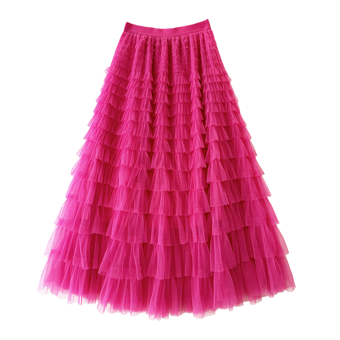 Mesh patchwork cake dress 2025 Spring/Summer Autumn/Winter new mid-length skirt, A-line long skirt, puffy gauze skirt, rose red Item Picture