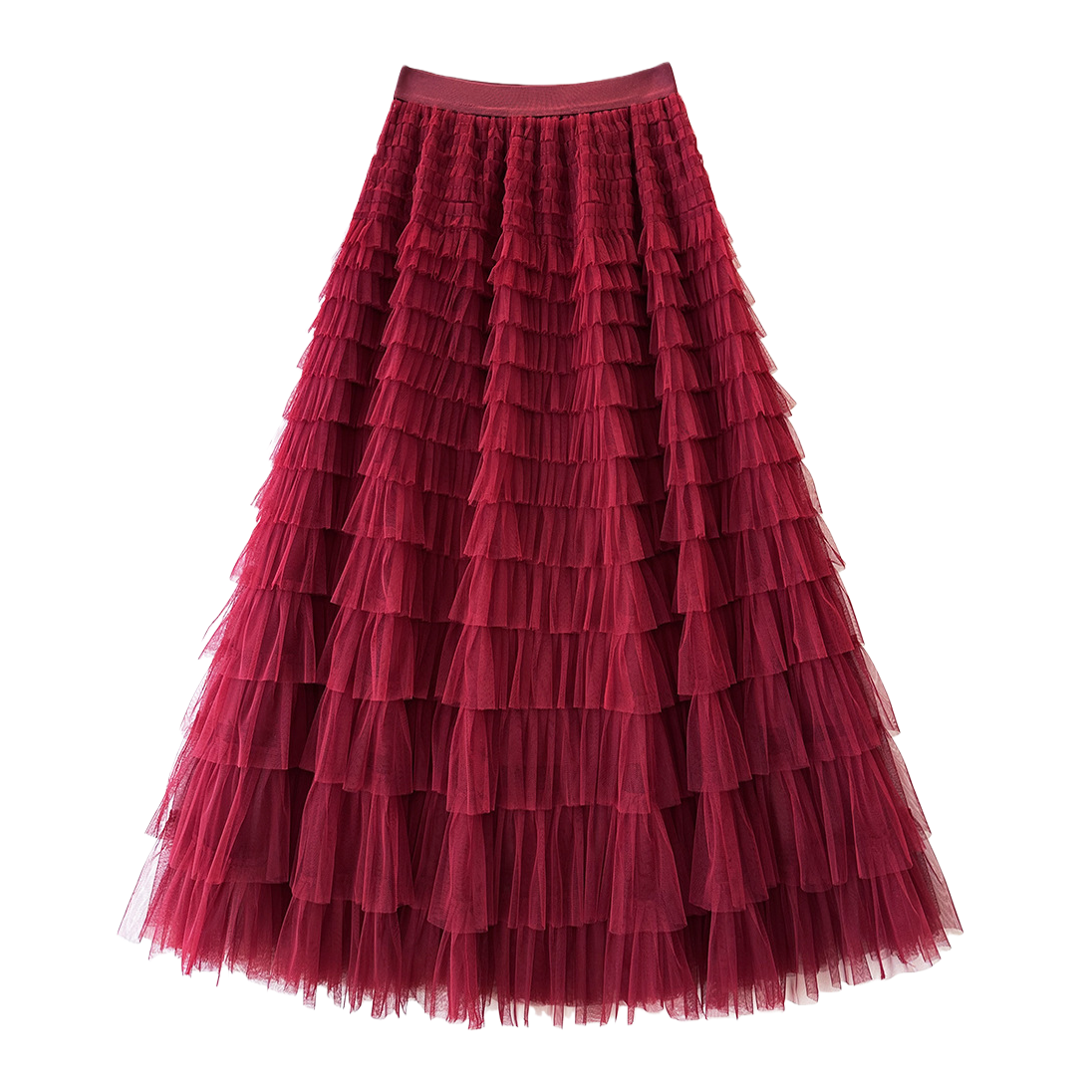Deep red gauze patchwork cake dress 2025 Spring/Summer Autumn/Winter new mid-length skirt, A-line long skirt, puffy gauze skirt Item Picture
