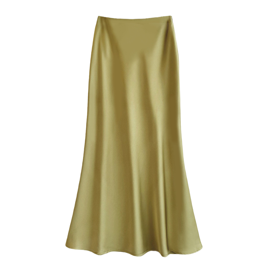 High-waisted, slimming mid-length satin acetate smooth skirt for spring and summer, new body-hugging fishtail A-line long dress 105403659 Item Picture