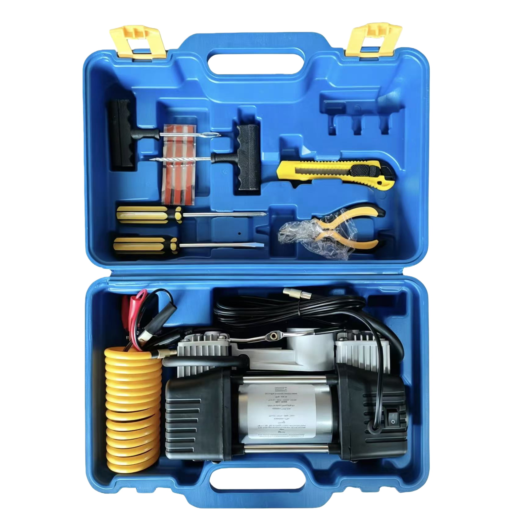 12V high-power portable car dual-cylinder air pump, tire repair tool set Item Picture