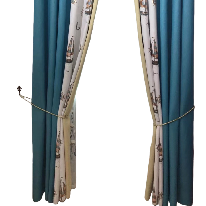 Blue and white navigation-themed semi-transparent linen finished curtains, bath curtain sets, and automatic curtains Item Picture