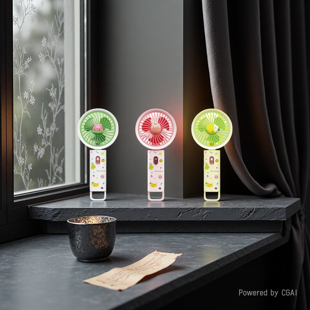 New cartoon color cartoon hook fan, small portable desktop USB charging type details Picture
