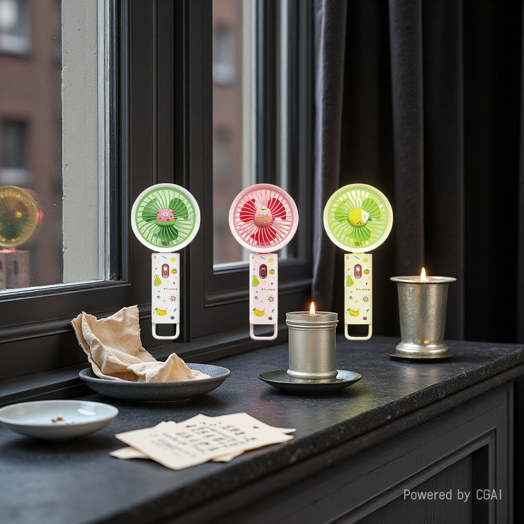 New cartoon color cartoon hook fan, small portable desktop USB charging type