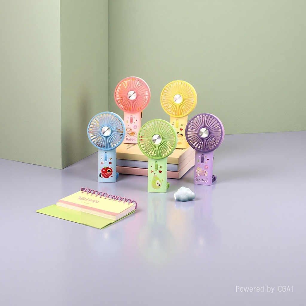 New cartoon-colored cartoon fan, small portable desktop, USB rechargeable Specification image
