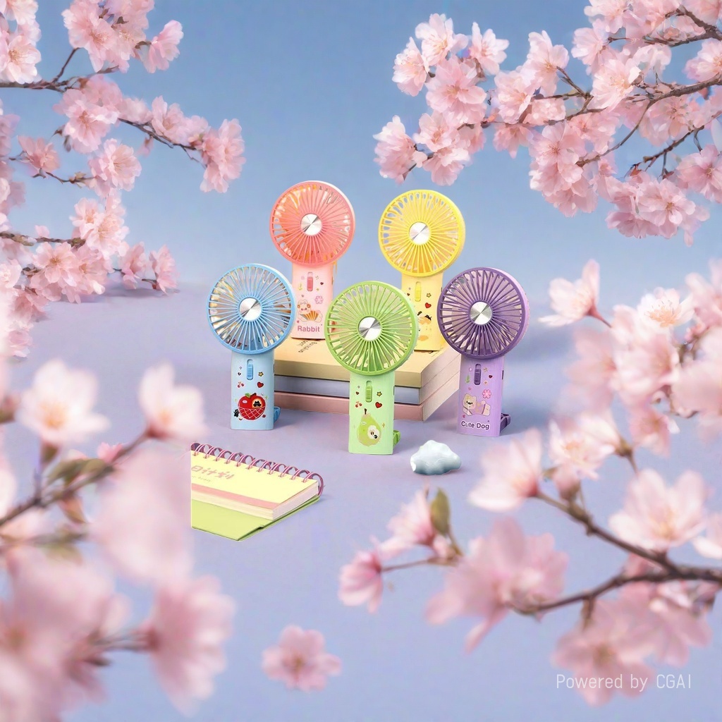 New cartoon-colored cartoon fan, small portable desktop, USB rechargeable details Picture