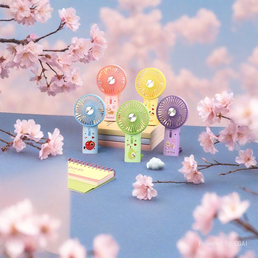 New cartoon-colored cartoon fan, small portable desktop, USB rechargeable