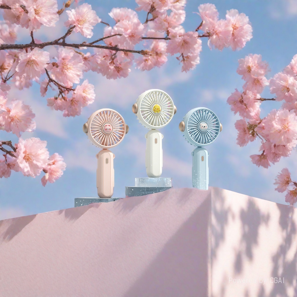Cool folding handheld mini electric fan with three-color cartoon design, high appearance level small fan for students