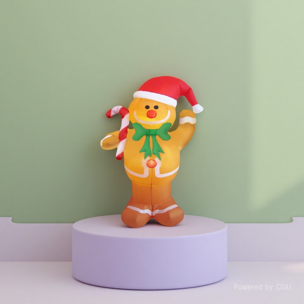 Yellow gingerbread man Christmas decorations, wearing a red and white hat with a green bow, holding a cane candy Christmas tree pendant Application Scenario