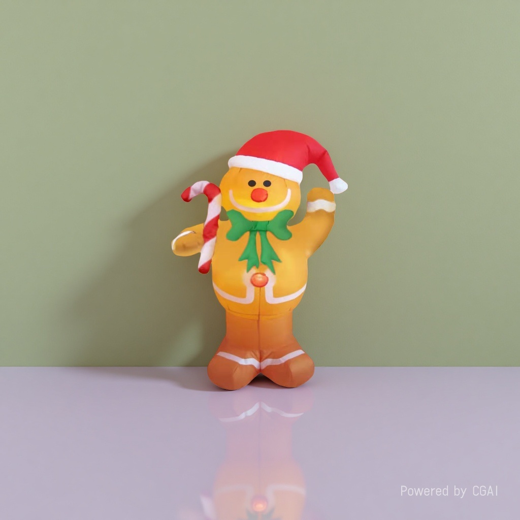 Yellow gingerbread man Christmas decorations, wearing a red and white hat with a green bow, holding a cane candy Christmas tree pendant Specification image