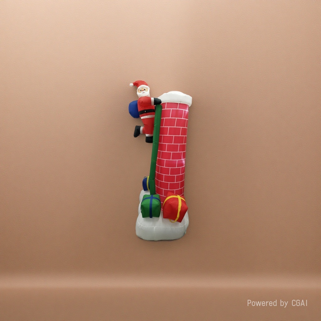 Red brick walls, chimneys, Santa Claus climbing decorations, inflatable Christmas ornaments with a dowry box, green pipes, Christmas trees, bows, and flower balls Item Picture